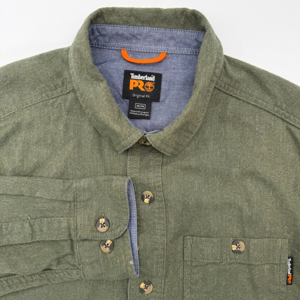 Timberland PRO Shirt Mens Medium Olive Green Original Fit Button Down Workwear